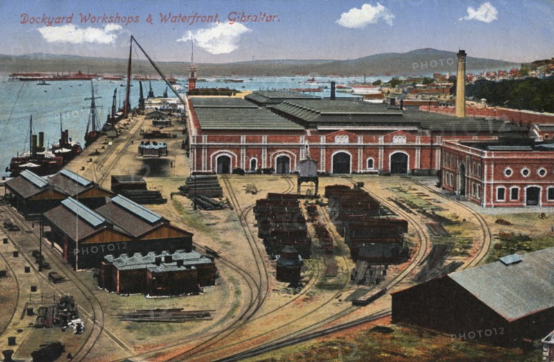 Dockyard workshops and waterfront, Gibraltar, 20th century. Artist: Unknown