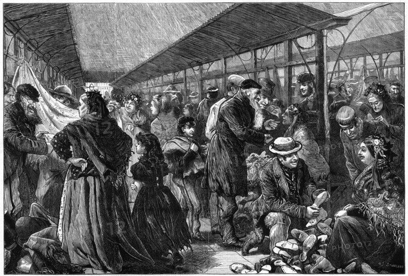 The old clothes exchange, Phil's Building, Houndsditch, London, 1882. Artist: Charles Joseph Staniland