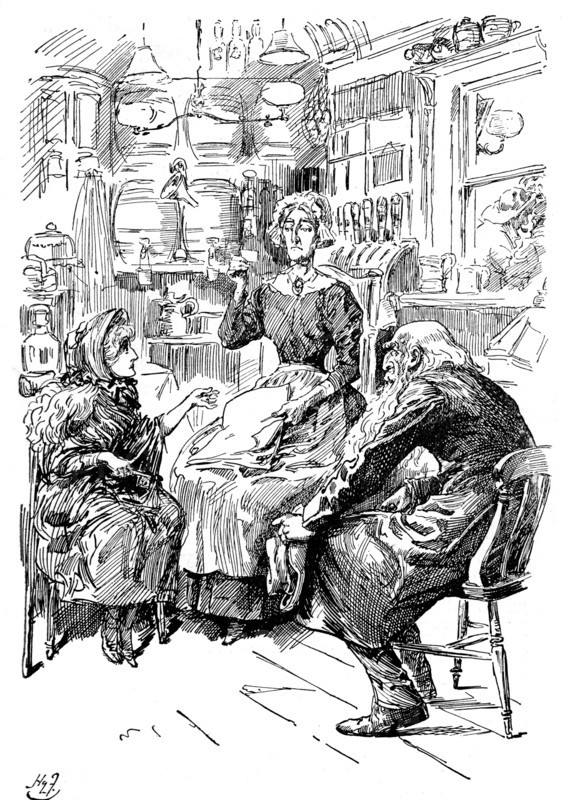 Mr Riah and Miss Wren at the Six Jolly Fellowship Porters, 1912. Artist: Harry Furniss