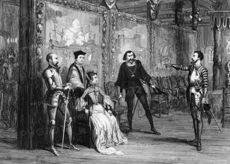 Sir Thomas Wyatt dictating terms to Queen Mary in the White Tower, c1553 (1840). Creator: George Cruikshank.