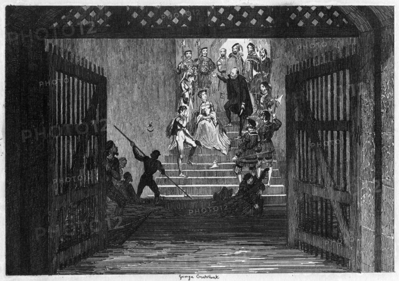 Princess Elizabeth brought as a prisoner to the Tower of London, 1554 (1840).Artist: George Cruikshank