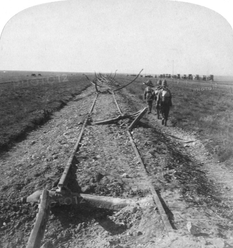 Royal Engineers repairing a railway destroyed by the Boers, Kroonstad, South Africa, 1900. Artist: Underwood & Underwood