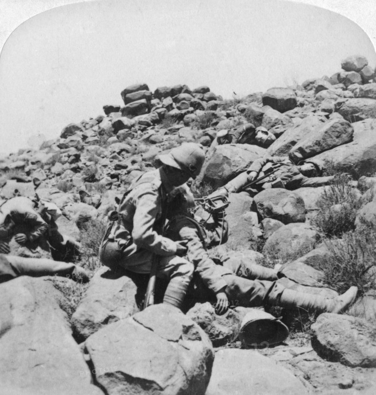 'The dying bugler's last call, a battlefield incident, Gras Pan, South Africa', 1900. Artist: Underwood & Underwood