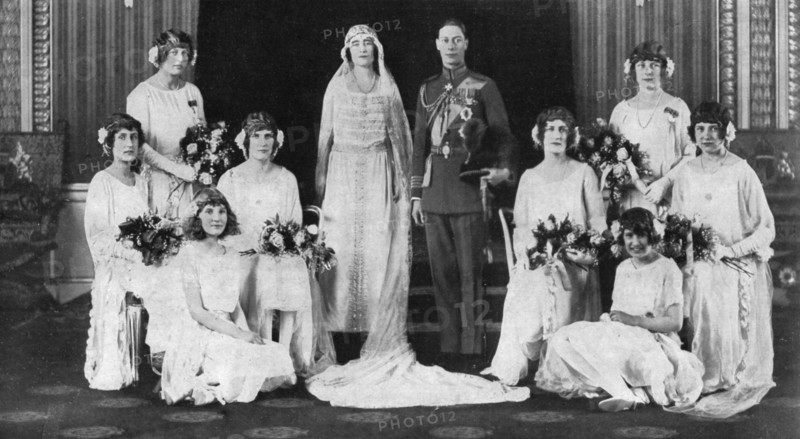 The Duke and Duchess of York surrounded by her eight bridesmaids, 1923.  Creator: Unknown.