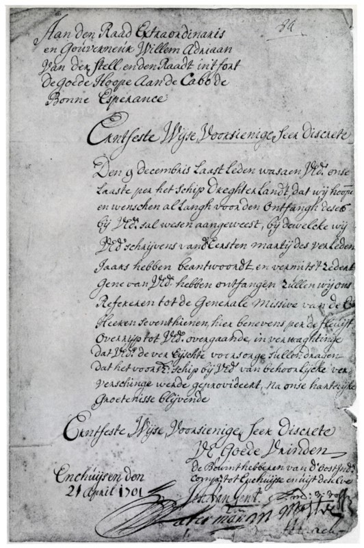 A letter from the Dutch East India Company to Willem Adriaan van der Stel, 18th century (1931). Artist: Unknown