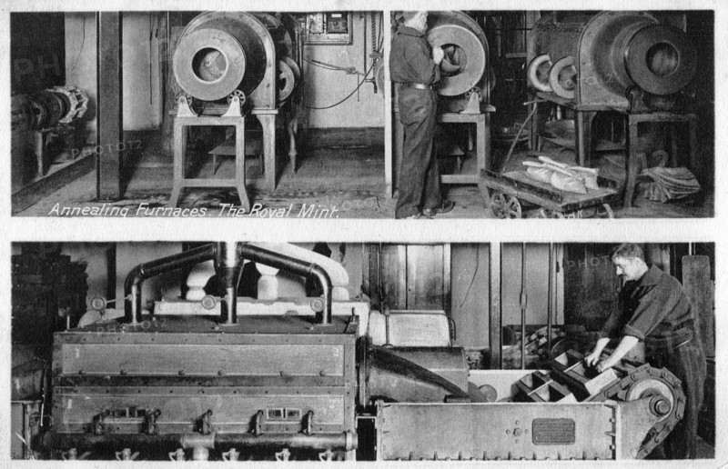 Annealing furnaces, the Royal Mint, Tower Hill, London, early 20th century. Artist: Unknown