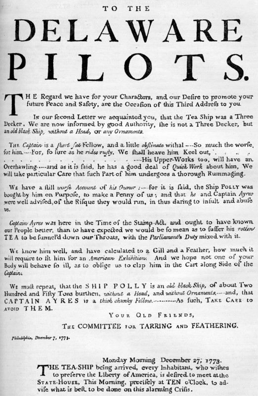 Facsimile of the proclamation about the tea ship, 1773 (c1880). Artist: Unknown