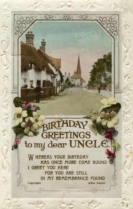 'Birthday Greetings to My Dear Uncle', birthday card, c1940.Artist: Valentine