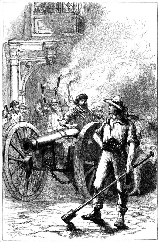 Mob firing cannon before the courthouse where Alexander McLeod was imprisoned, 1840 (c1880). Artist: Unknown