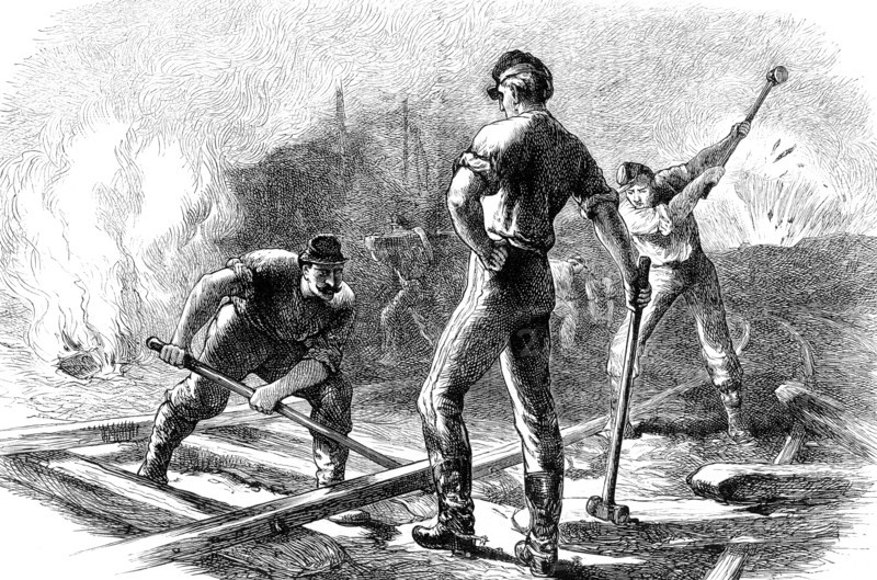 Troops tearing up a railway, American Civil War, 1861-1865 (c1880). Artist: Unknown
