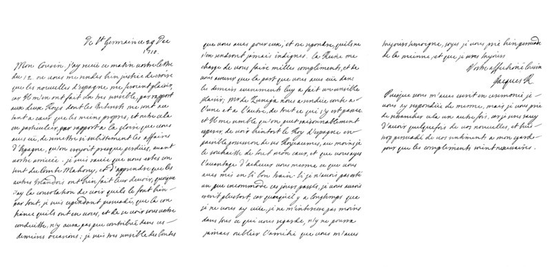 Letter by James Francis Edward Stuart (the 'Old Pretender') to the Duc de Vendome, 1710 (1865).Artist: Frederick George Netherclift