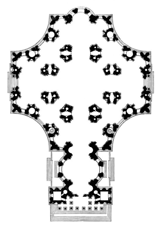 Ground plan of St Paul's Cathedral, London, second design, 17th century (1882). Artist: Unknown