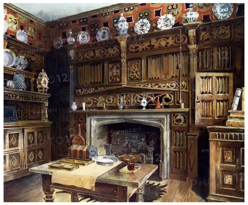 The panelled study at Groombridge Place, Kent, 1910.Artist: Edwin Foley