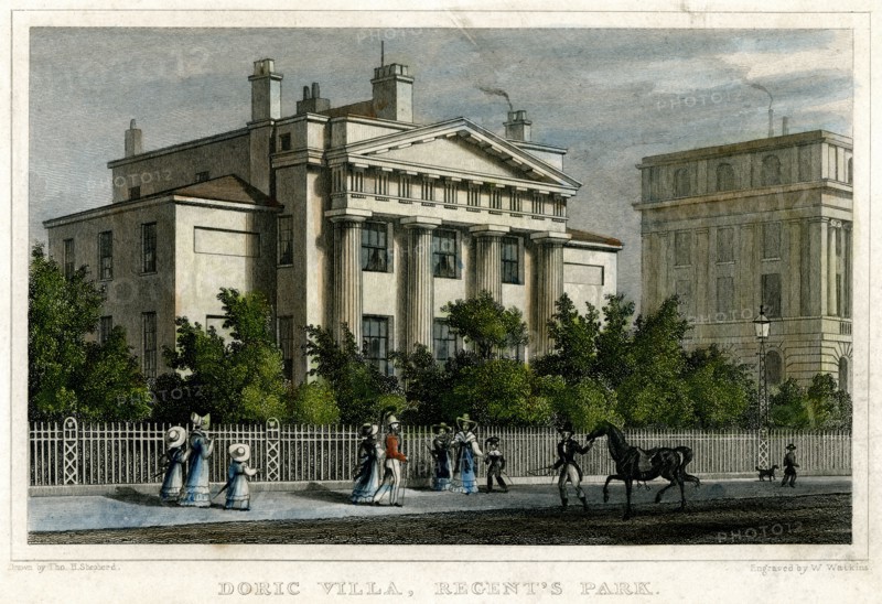 Doric villa, Regent's Park, London, 1828.Artist: W Watkins