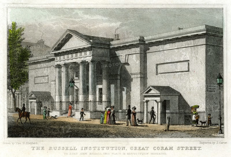 The Russell Institution, Great Coram Street, Bloomsbury, London, 1828.Artist: J Carter