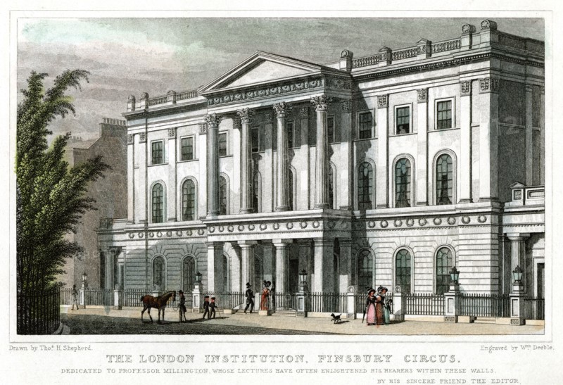 The London Institution, Finsbury Circus, London, 1827.Artist: William Deeble