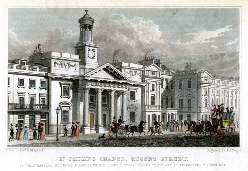 St Philip's Chapel, Regent Street, Westminster, London, 1827.Artist: J Tingle