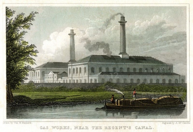 Gasworks by the Regent's Canal, London, c1830.Artist: A McClatchie