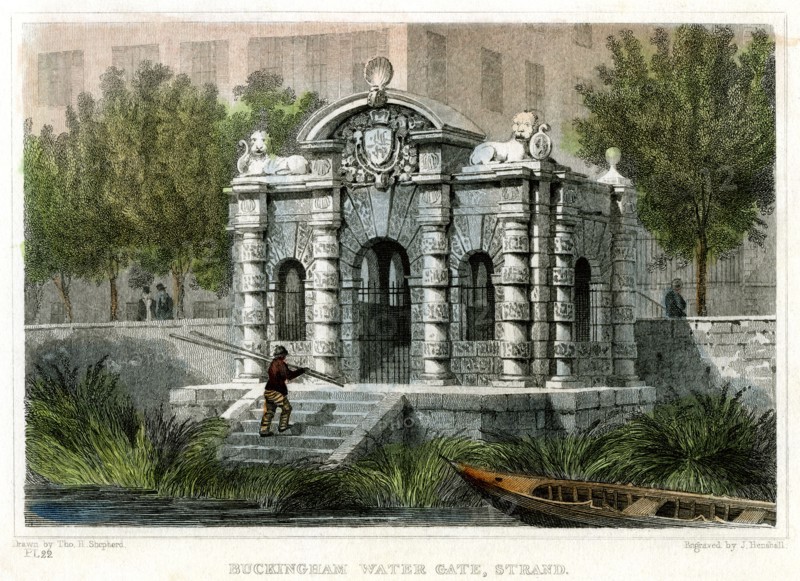Buckingham Water Gate, Strand, Westminster, London, 1830.Artist: J Henshall