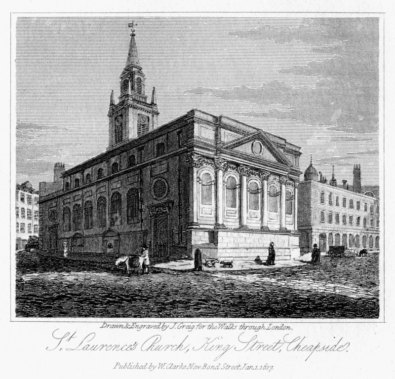 St Laurence's Church, King Street, Cheapside, City of London, 1817.Artist: J Greig