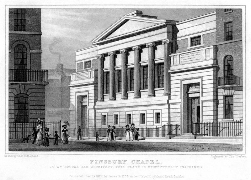 Finsbury Chapel, Islington, London, 1827.Artist: Thomas Barber