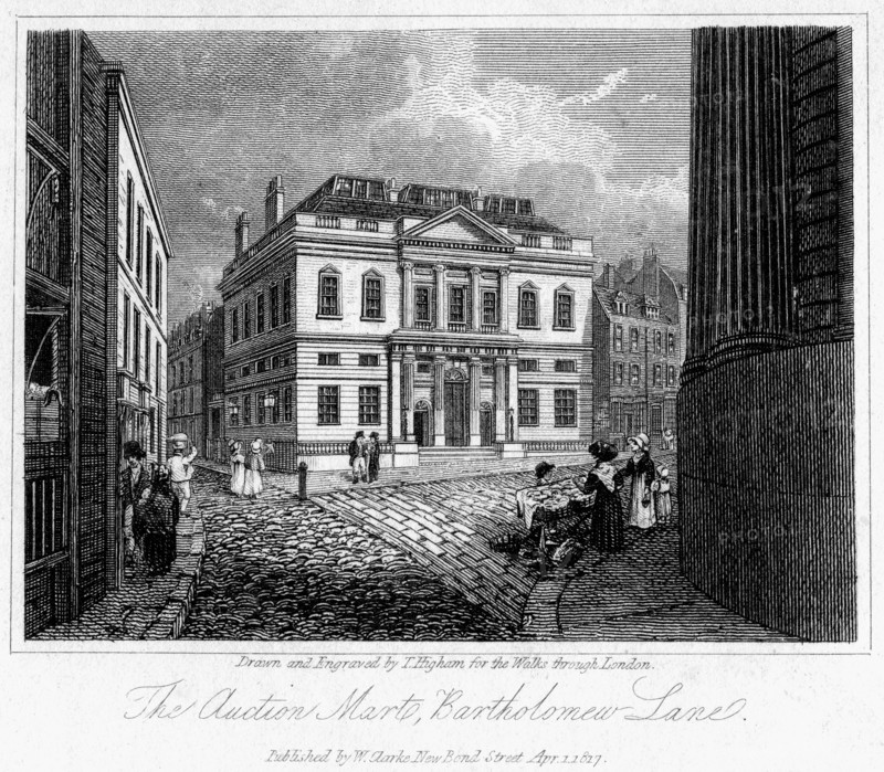The Auction Mart, Bartholomew Lane, City of London, 1817.Artist: Thomas Higham