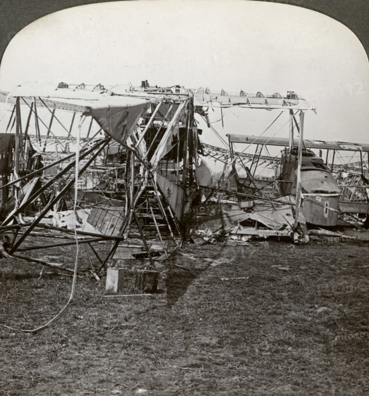 Wreck of a German bomber that tried to break through the aerial defence, World War I, 1914-1918.Artist: Realistic Travels Publishers
