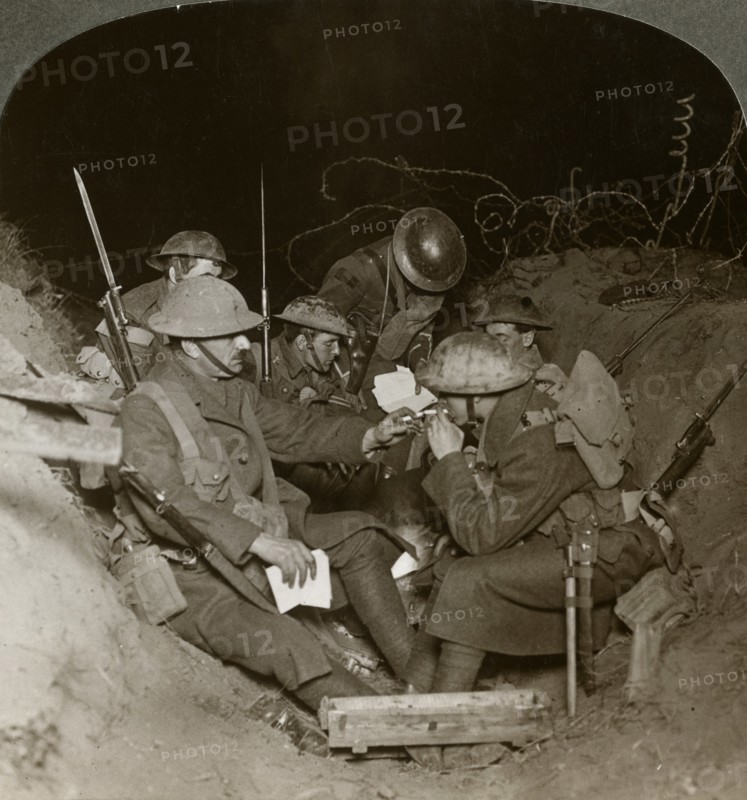 An evening in the reserve trenches at Beaumont Hamel, France, World War I, 1914-1918. Artist: Realistic Travels Publishers