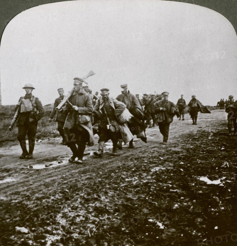 Prussians captured by 'Old Contemptibles' in the advance at Pozieres, World War I, 1914-1918.Artist: Realistic Travels Publishers
