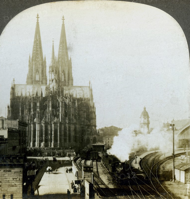Cologne Cathedral from a railway bridge, Cologne, Germany.Artist: EW Kelley