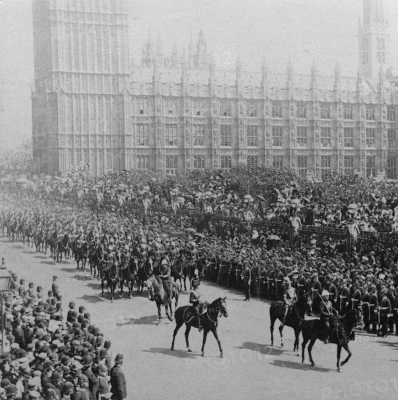 Canadian mounted troops, procession for Queen Victoria's Diamond Jubilee, London, 1897.Artist: James M Davis