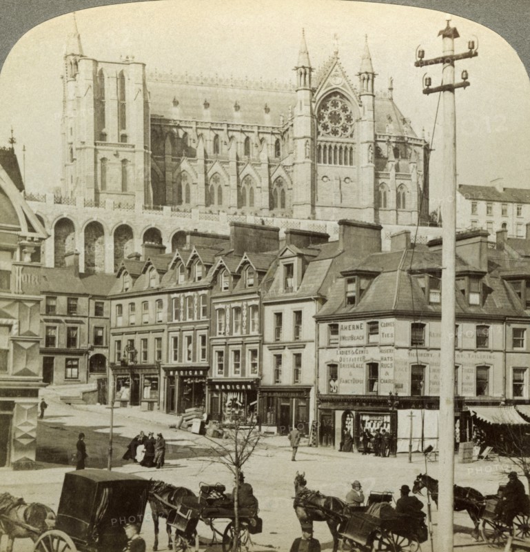 Cathedral and Main Street, Queenstown, Ireland, c late 19th century.Artist: Underwood & Underwood