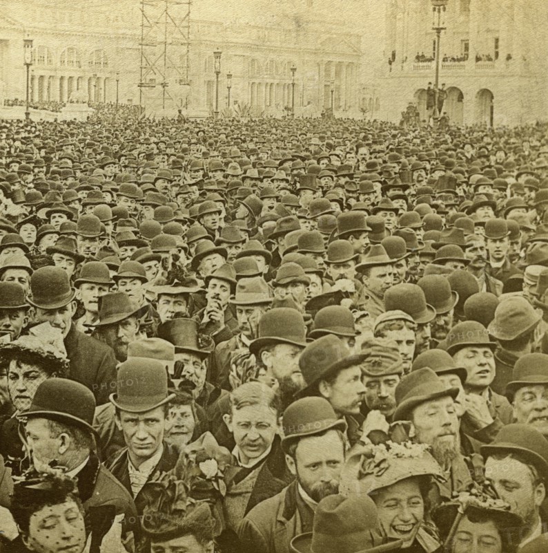 Crowd at the opening of the Columbian Exhibition, Chicago, Illinois, USA, 1893.Artist: BW Kilburn