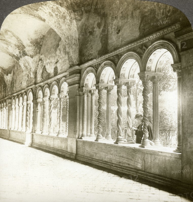 Twisted columns in the cloister, Basilica of St Paul Outside the Walls, Rome, Italy.Artist: Underwood & Underwood