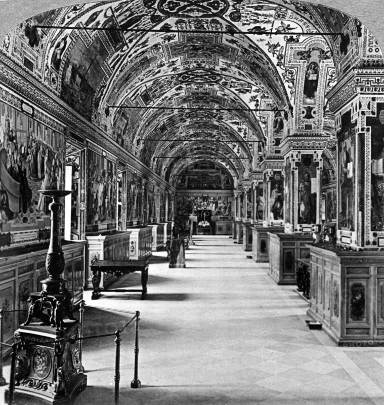 Interior of the Vatican Library, Rome, Italy.Artist: Underwood & Underwood