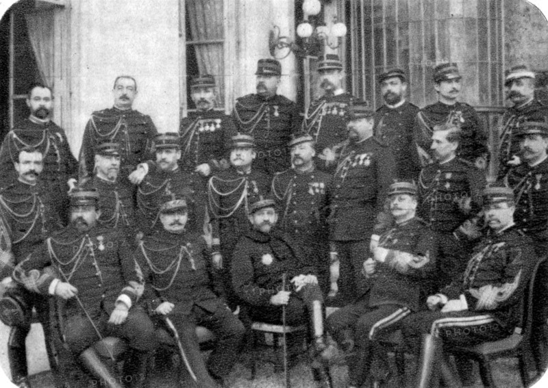 Georges Boulanger, French general and politician, with other army officers, 1888. Artist: Unknown