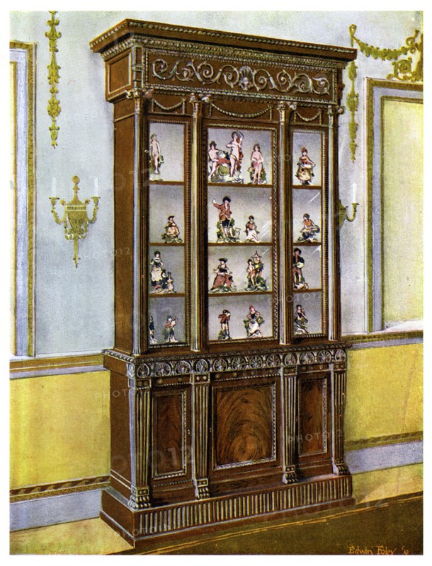 Carved mahogany china case influenced by the Adam Brothers, 1911-1912.Artist: Edwin Foley