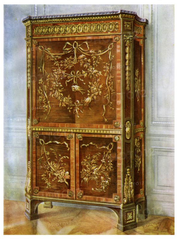 Inlaid ormolu mounted upright secretaire, French, 1911-1912.Artist: Edwin Foley