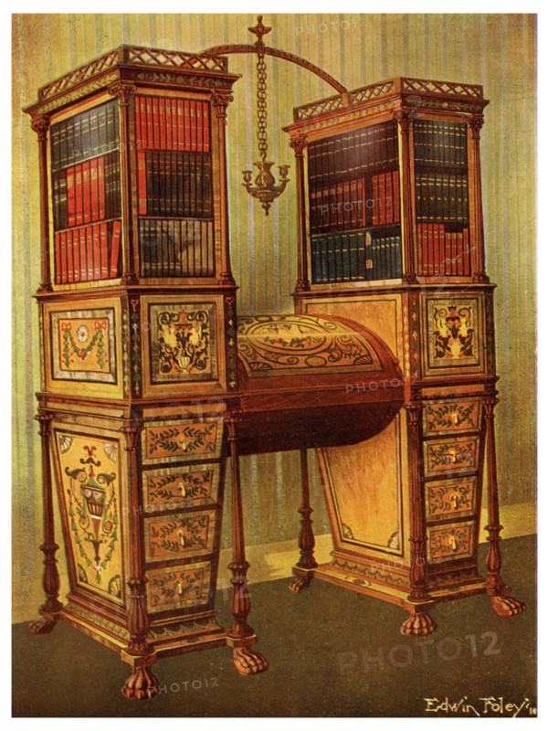 The Sister Inlaid Double Secretaire and Bookcase Cabinet, Sheraton, 1911-1912.Artist: Edwin Foley