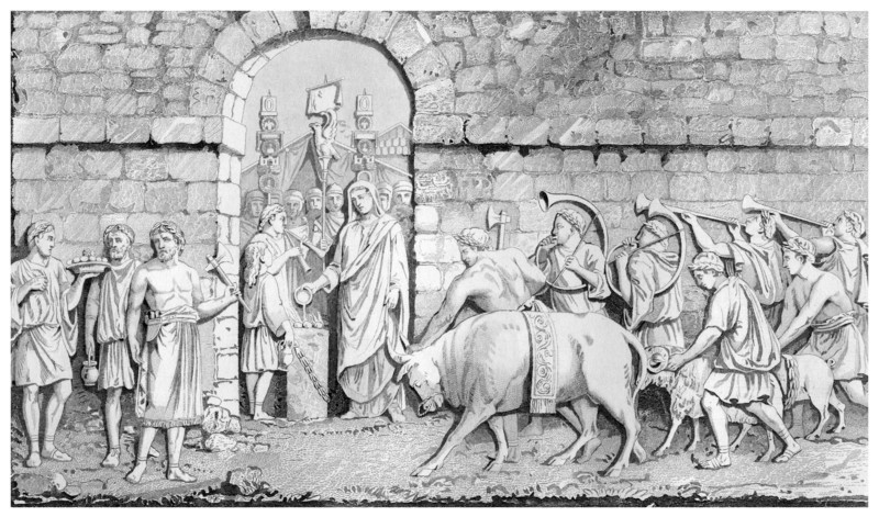'The Great Sacrifice of the Romans on Undertaking a War'.Artist: James Gardner