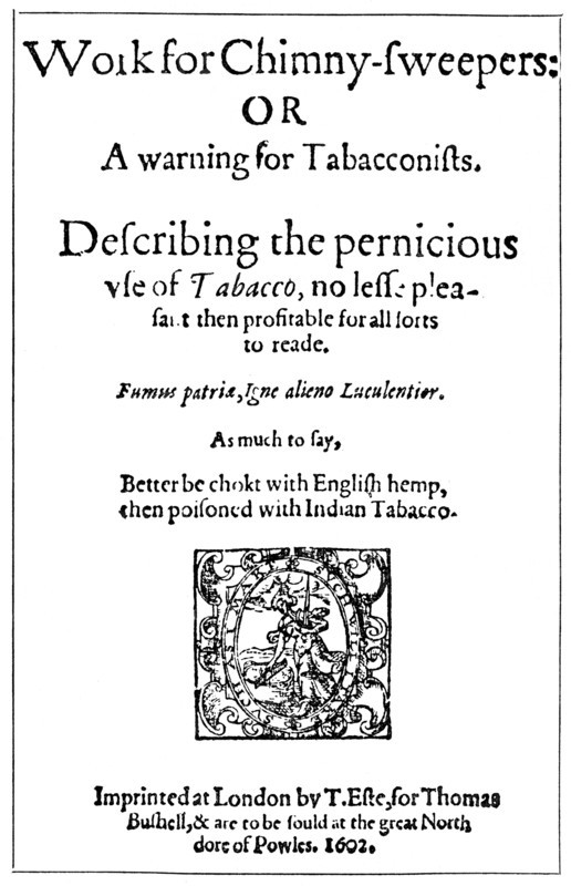 Title page of Work for Chimney Sweepers or A Warning for Tobacconists, 1602 (1956). Artist: Unknown