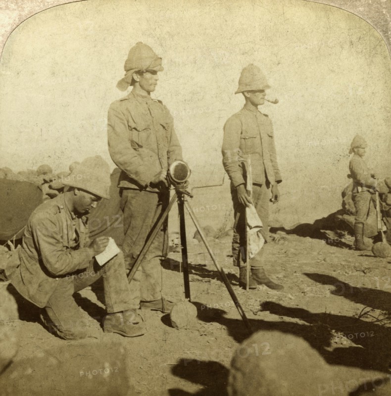 Signallers of the Yorkshire Regiment, New Zealand Hill, South Africa, Boer War, 1900Artist: Underwood & Underwood