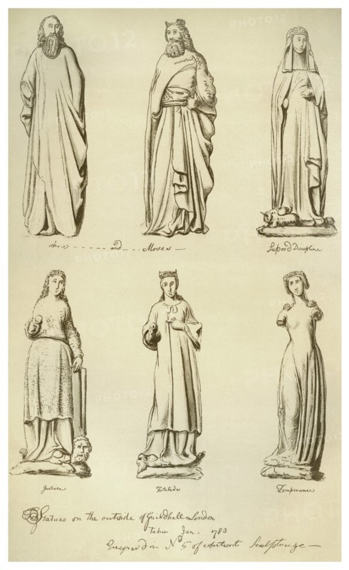 Statues formerly on the outside of Guildhall, City of London, 1783 (1886). Artist: Unknown