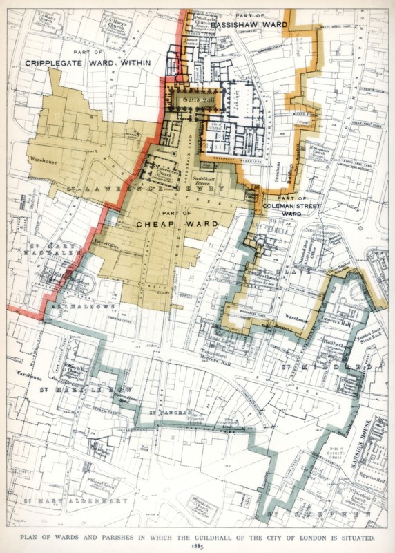 'Plan of the Wards and Parishes in Which the Guildhall of the City of London is Situated', 1886. Artist: Unknown