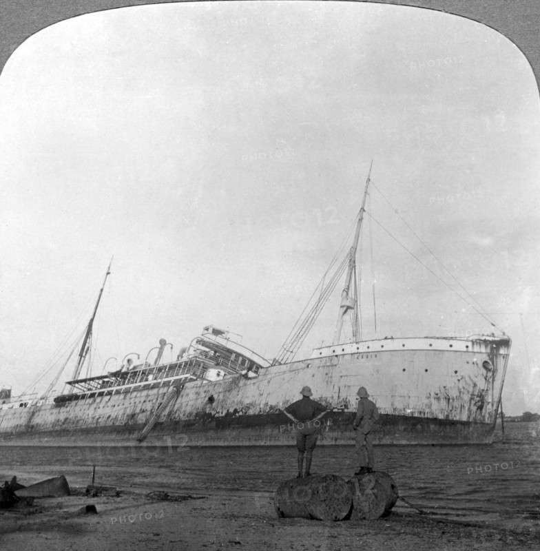 German cruiser sunk off Dar es Salaam, Tanzania, World War I, 1914-1918.Artist: Realistic Travels Publishers