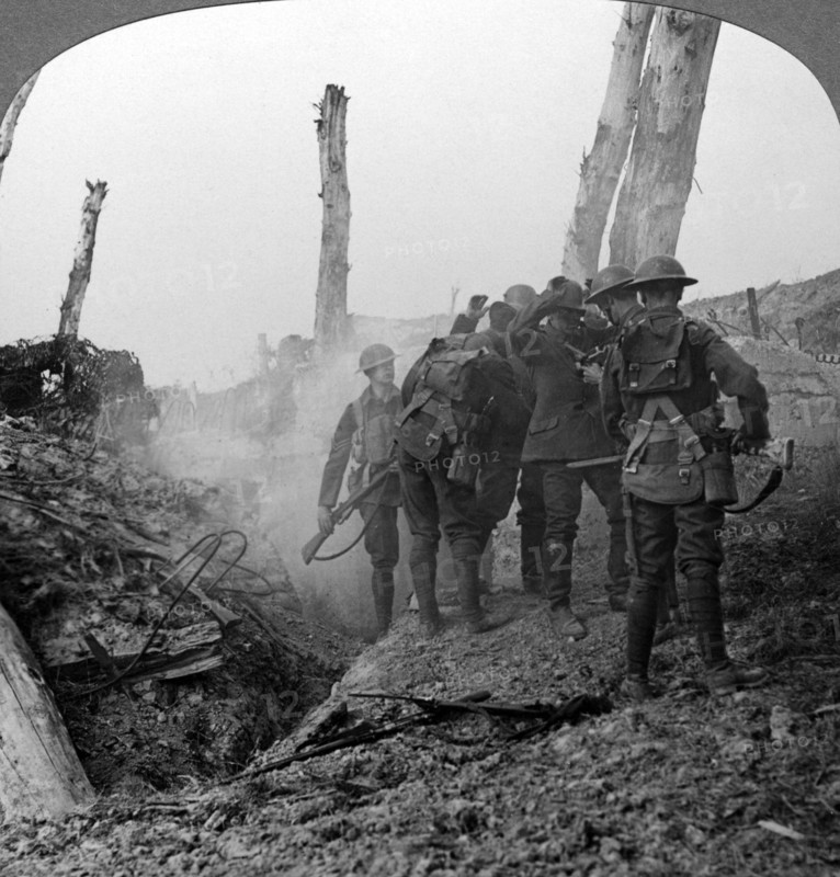 Interrogating a German soldier, Hohenzollern Redoubt, France, World War I, 1914-1918.Artist: Realistic Travels Publishers