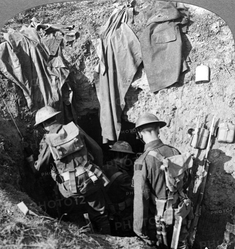 German dugout captured in the advance at Bapaume, France, World War I, 1914-1918.Artist: Realistic Travels Publishers