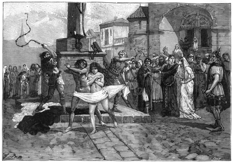 Adulterers being whipped in public, France, 8th century (1882-1884). Artist: Unknown