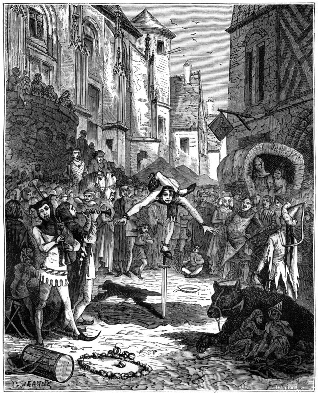 Medieval acrobat and street entertainment, 1882-1884. Artist: Unknown
