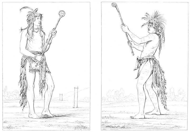 Sioux ball players, 1841.Artist: Myers and Co